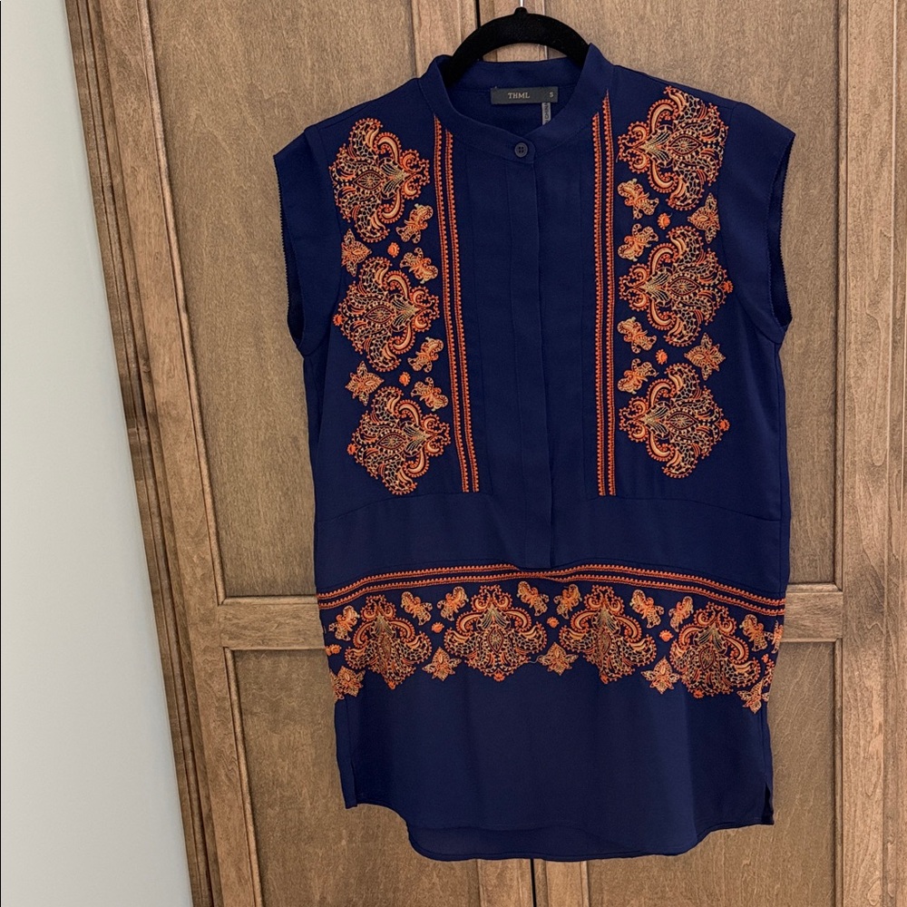 THML Deep Blue Embroidered Top - Picture 12 of 14